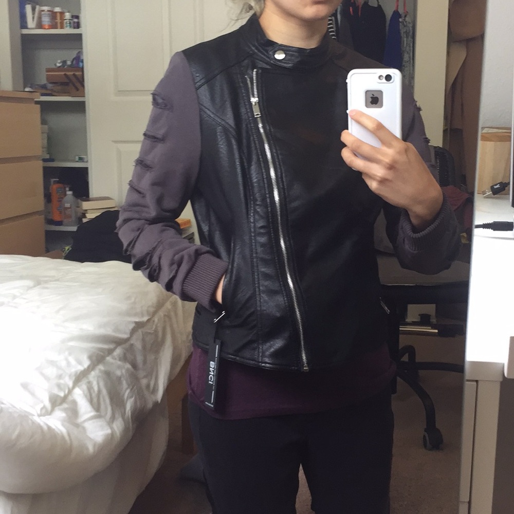 BNCI FAUX LEATHER JACKET W RIPPED SLEEVES